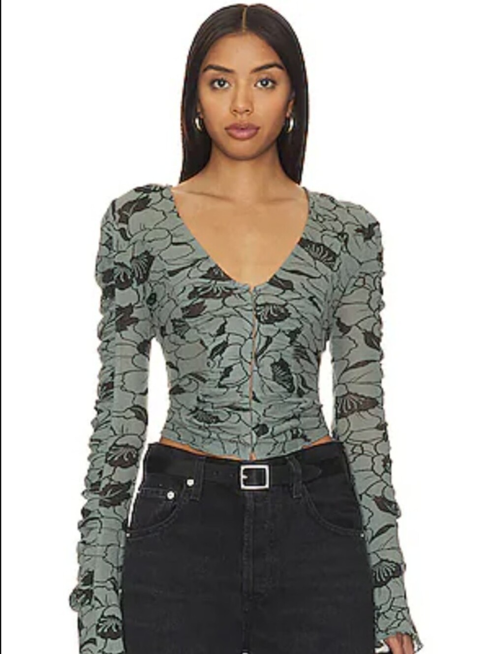 NWT Free People Throught The Meadow Top In Steel Sea Combo